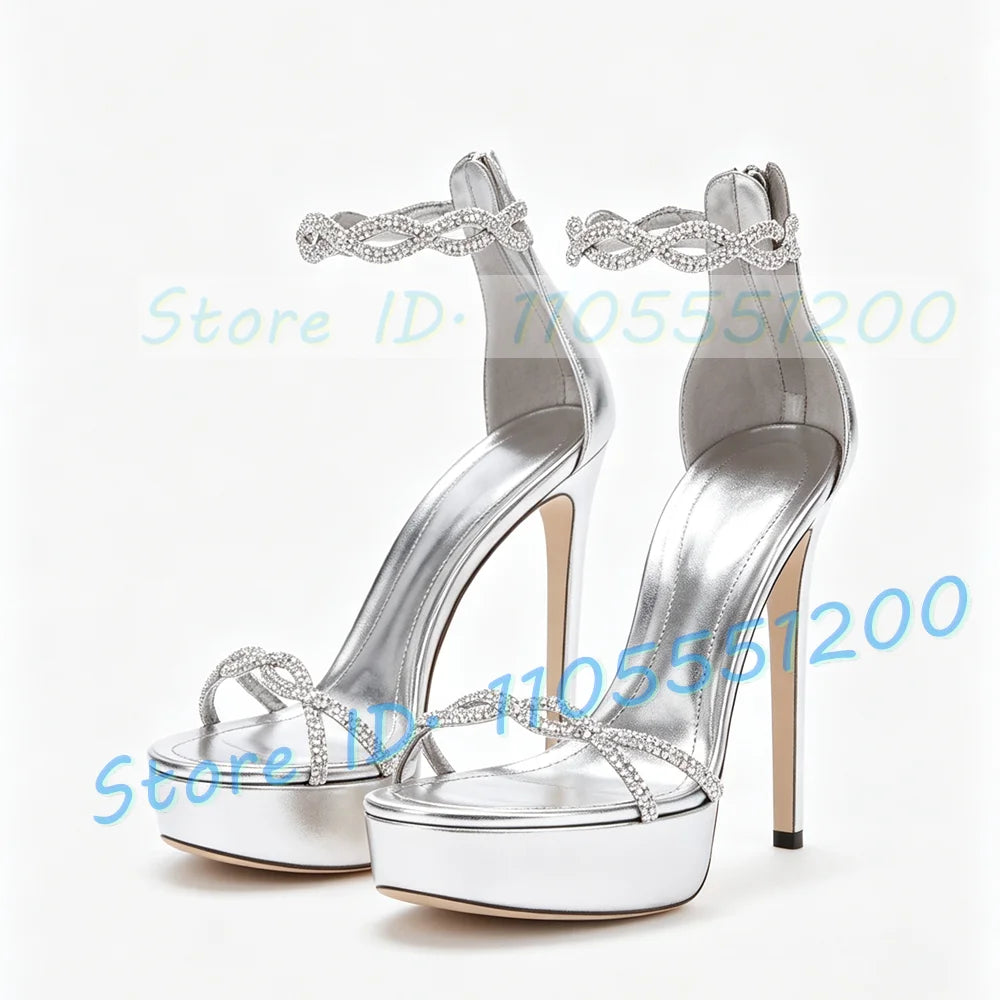 Crystal Embellished Ankle Strap Platform Sandals for Women