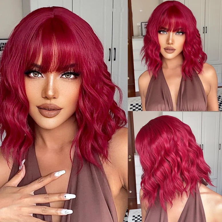 Medium Length Ombre Wavy Blonde Wig With Bangs for Women
