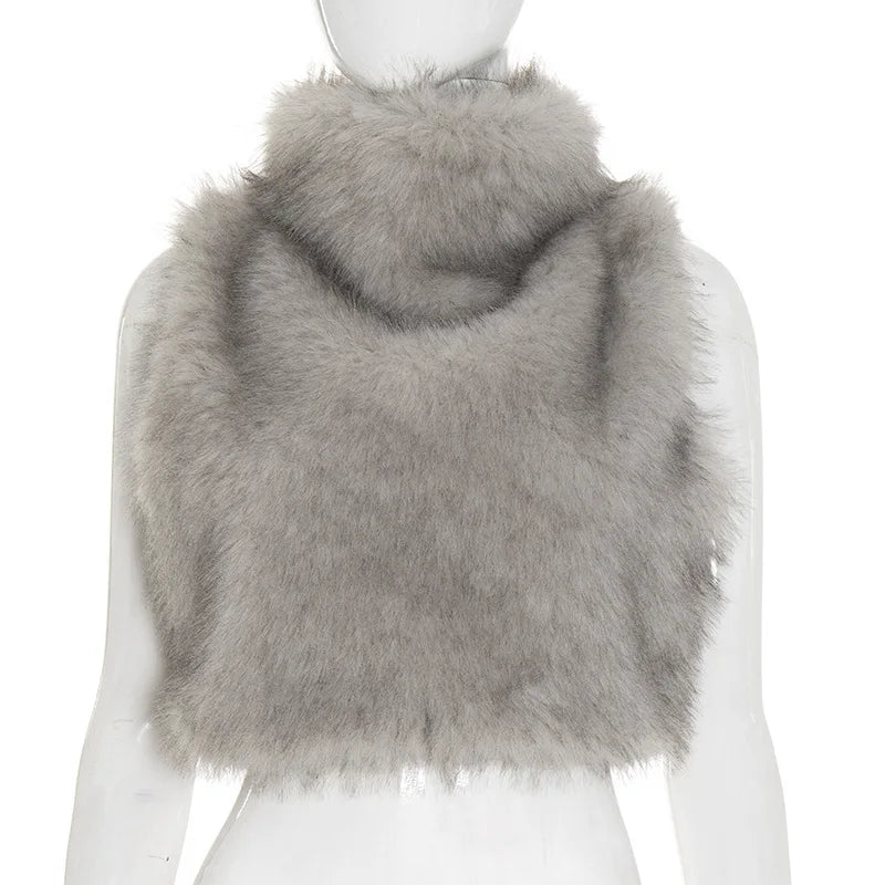 Autumn Fur Patchwork Backless Zipper Crop Top for Women