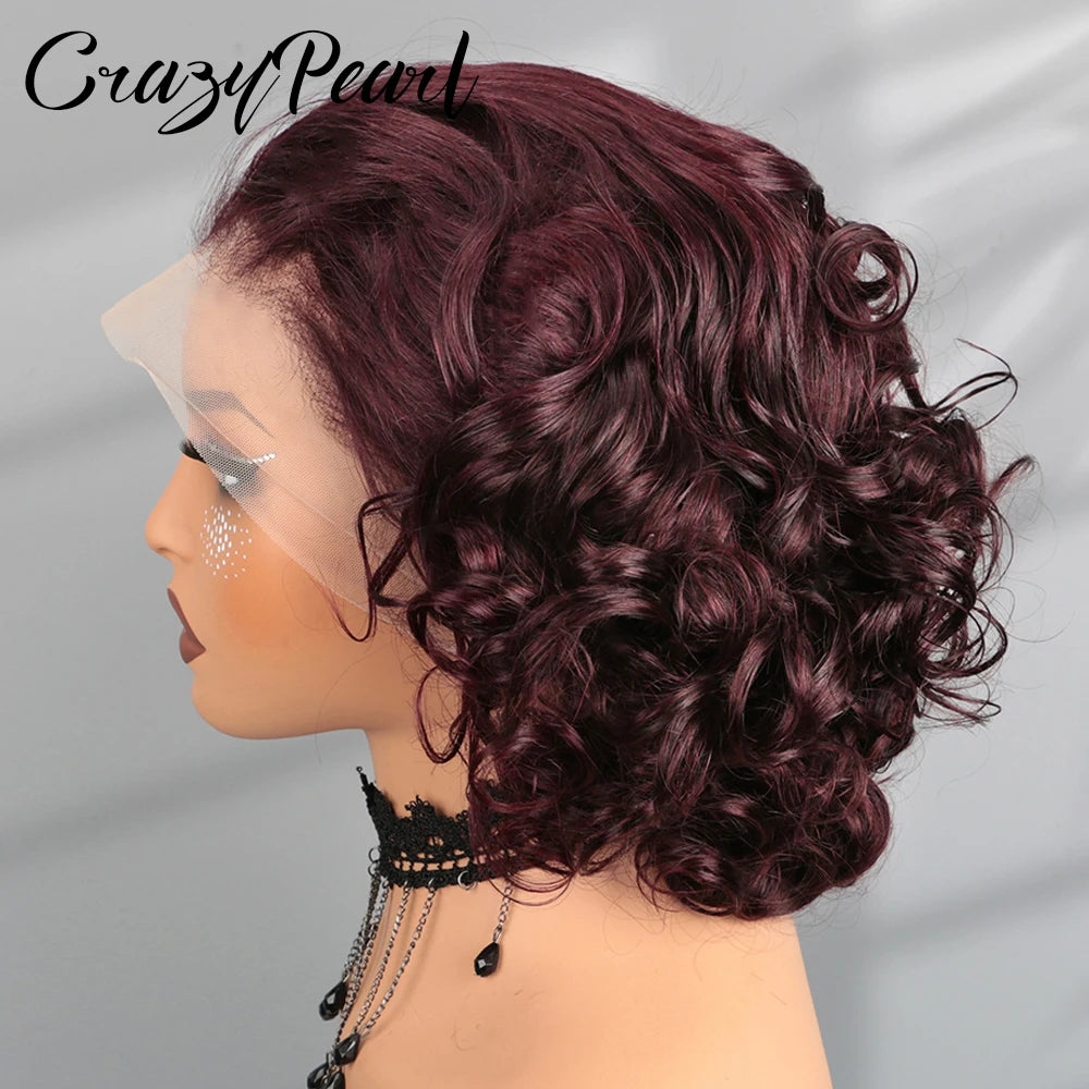 Burgundy Loose Wave Lace Front Human Hair Wig for Black Women