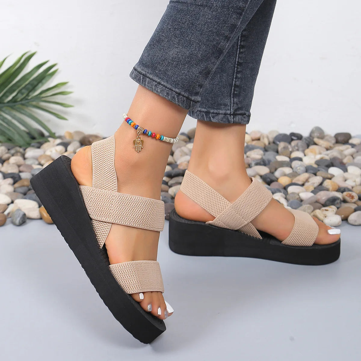Thick Bottom Slingback Wedge Sandals