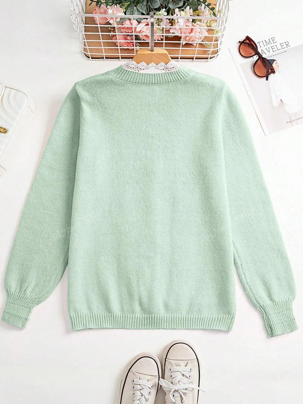 Loose Fit Hollow Out Knit Cardigan Sweater for Women