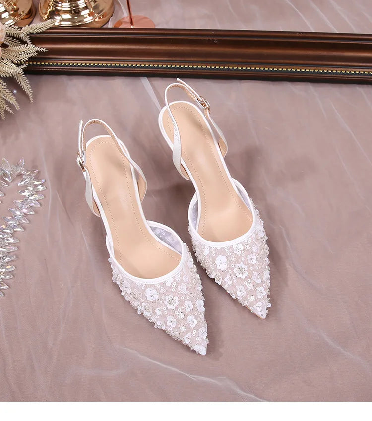 Elegant Floral Lace Back Strap High Heel Sandals for Women