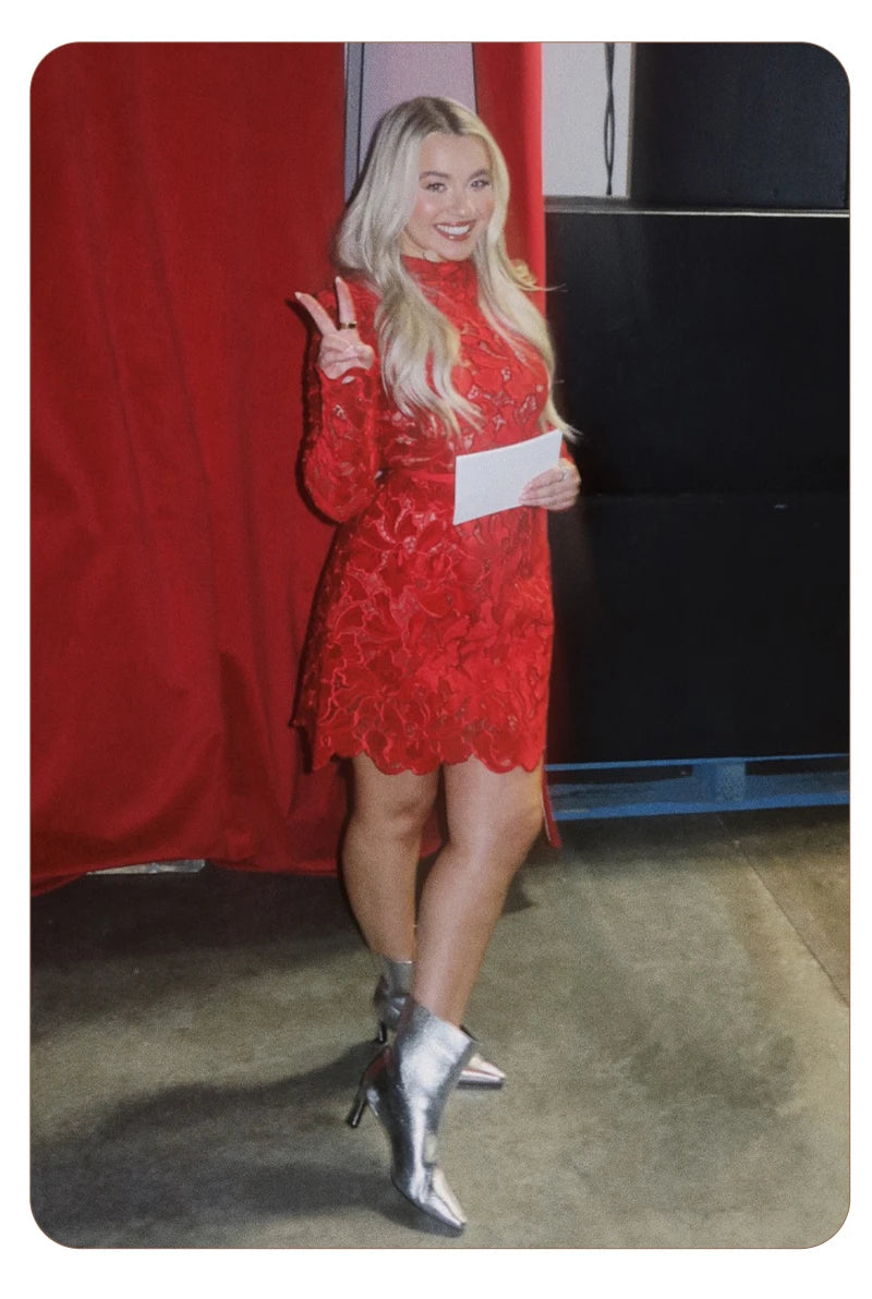 Retro Glamour Red Lace Waist-Cinched Mini Dress for Women