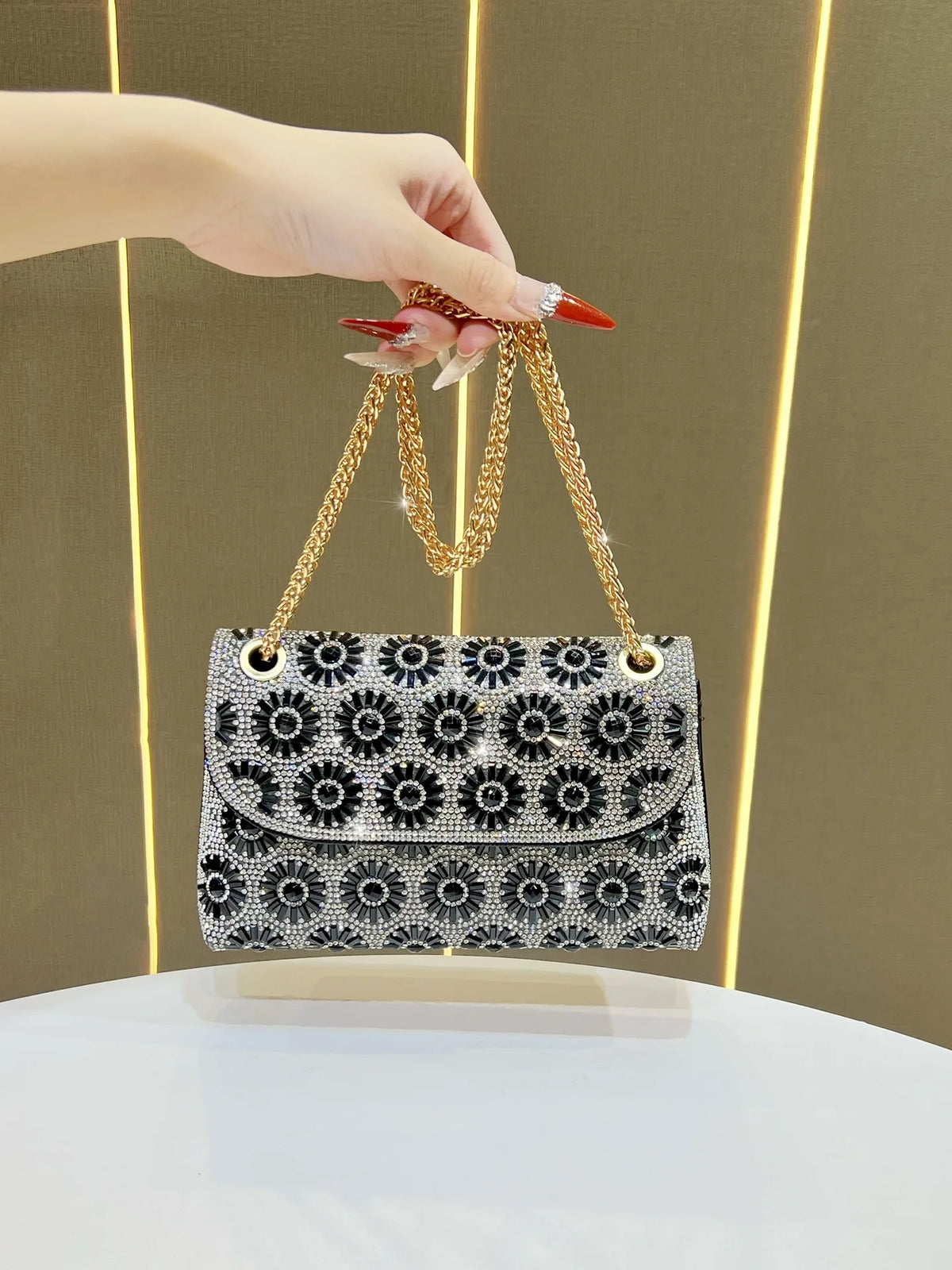Full Rhinestone Square Shoulder Messenger Bag for Women