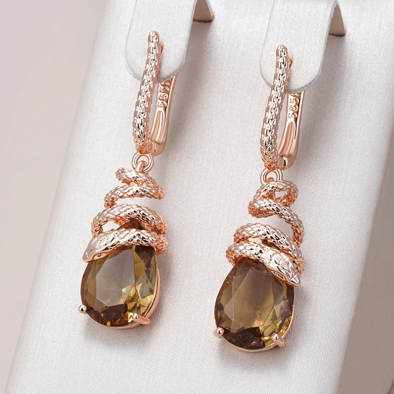 Brown Cubic Zirconia Snake Drop Earrings