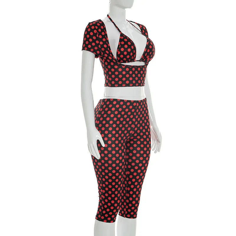 Dot Print Sexy Sling Tank Tracksuit Sets for Women