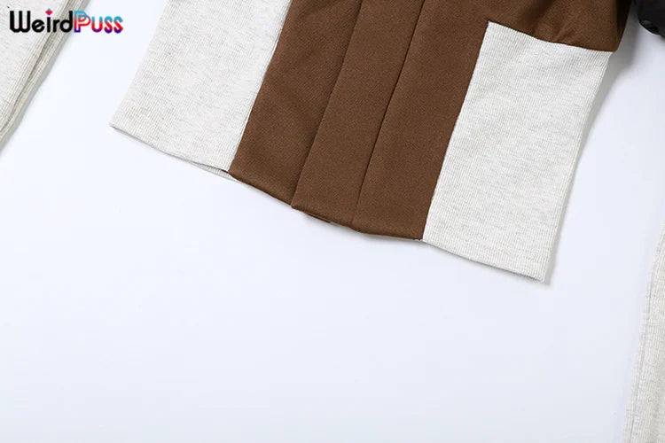 Casual Patchwork Zip Up Long Sleeve Jacket for Women