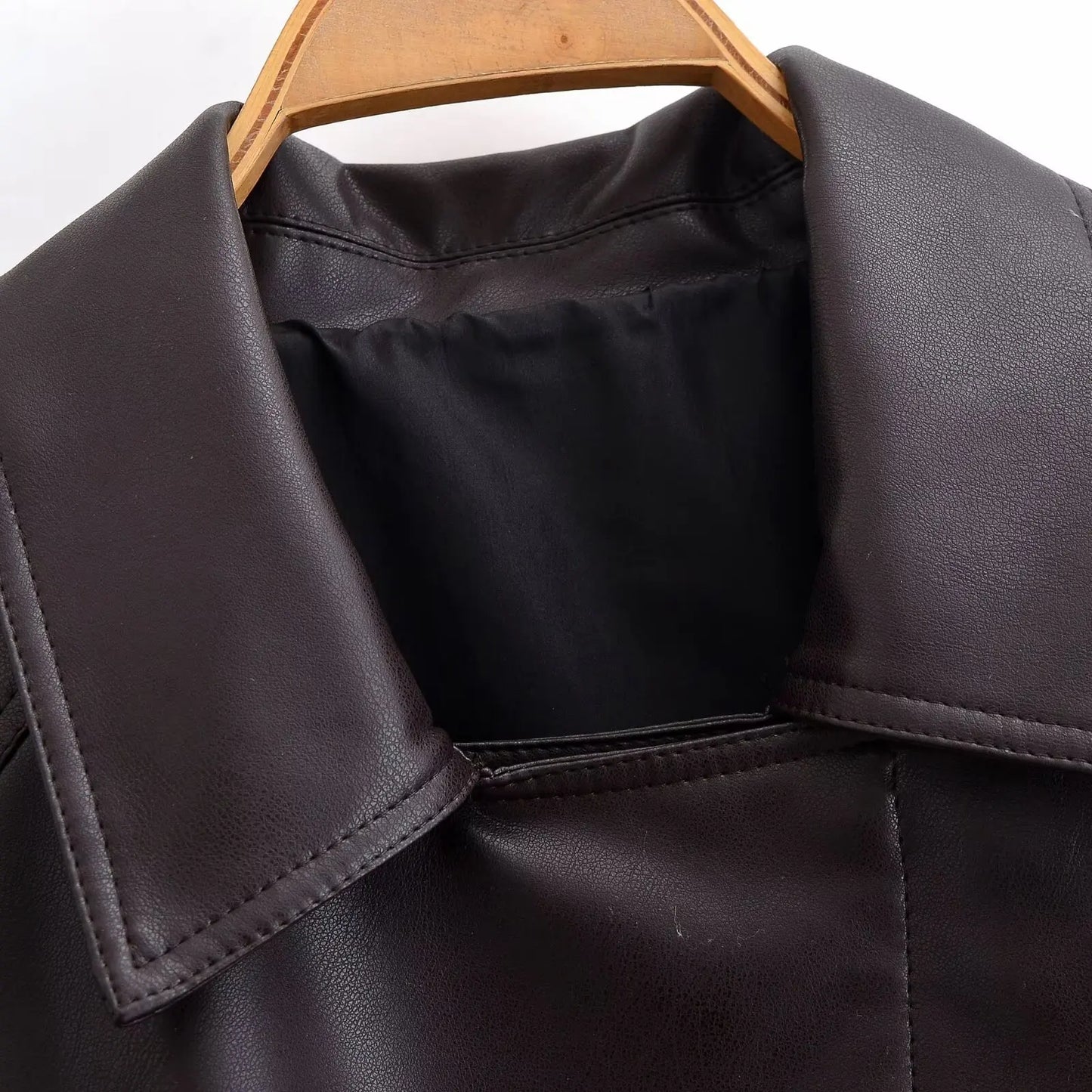 Vintage Black Belted Faux Leather Jacket for Women