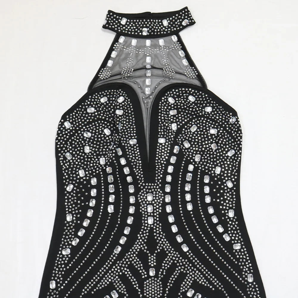 Rhinestone Embellished Sleeveless Bodycon Midi Dress for Women