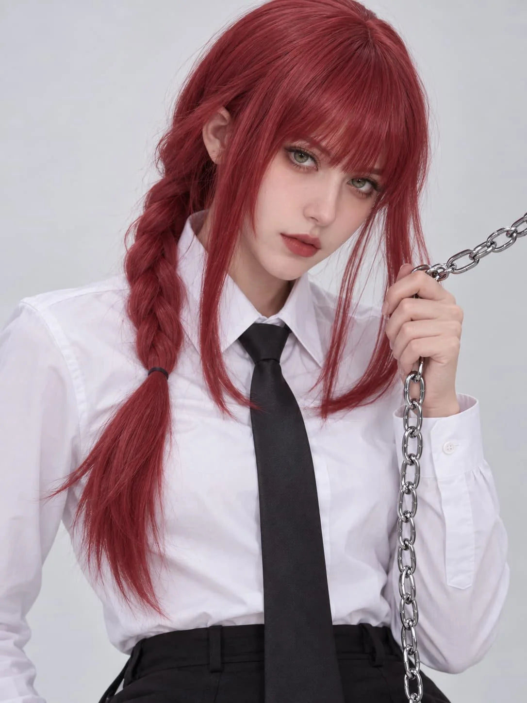 Long Straight Dark Red Cosplay Wig With Bangs for Women