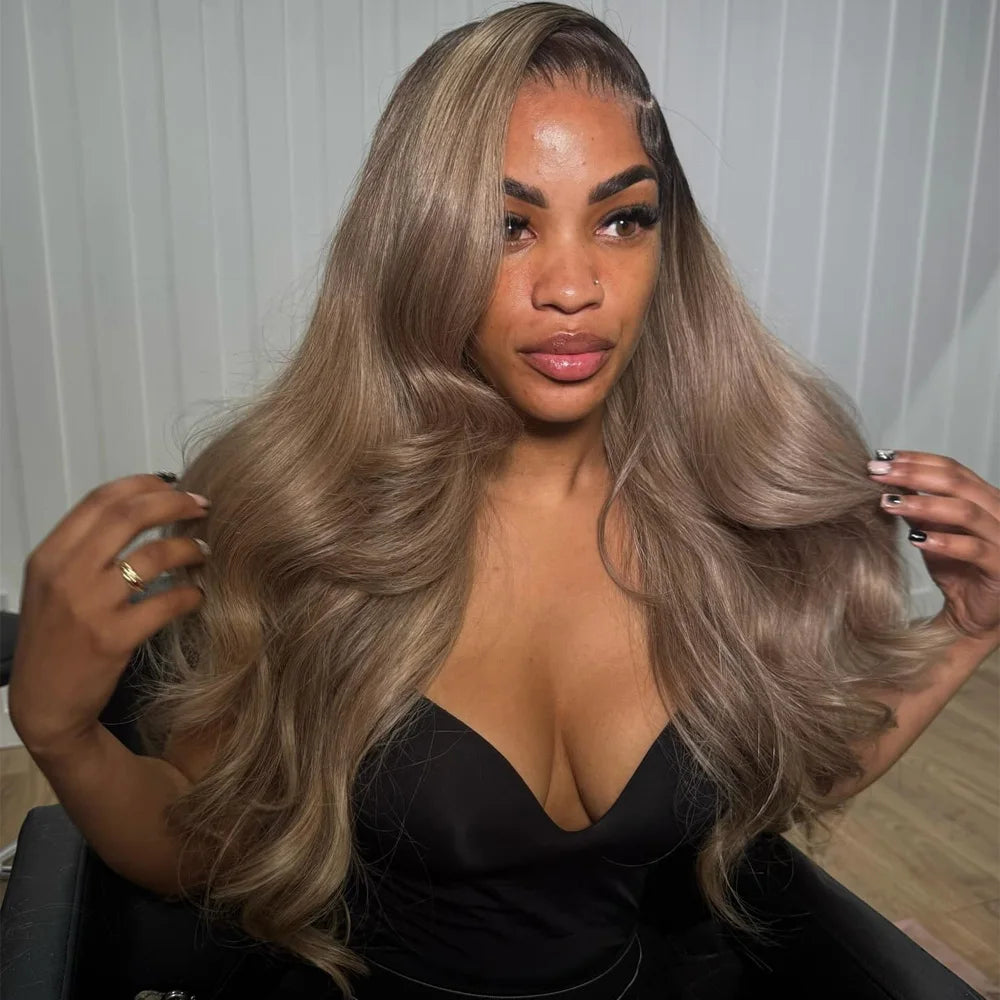 UniisoeOmbre 1B/Blonde Body Wave Lace Front Human Hair Wigs 34 Inches 200 Density Black Women13x4 Transparent Lace Brazilian Wig