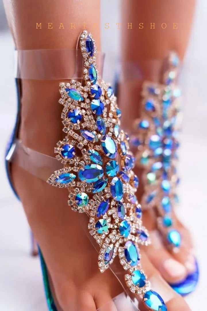 Clear Rhinestone T Strap Open Toe Gladiator Sandals For Women