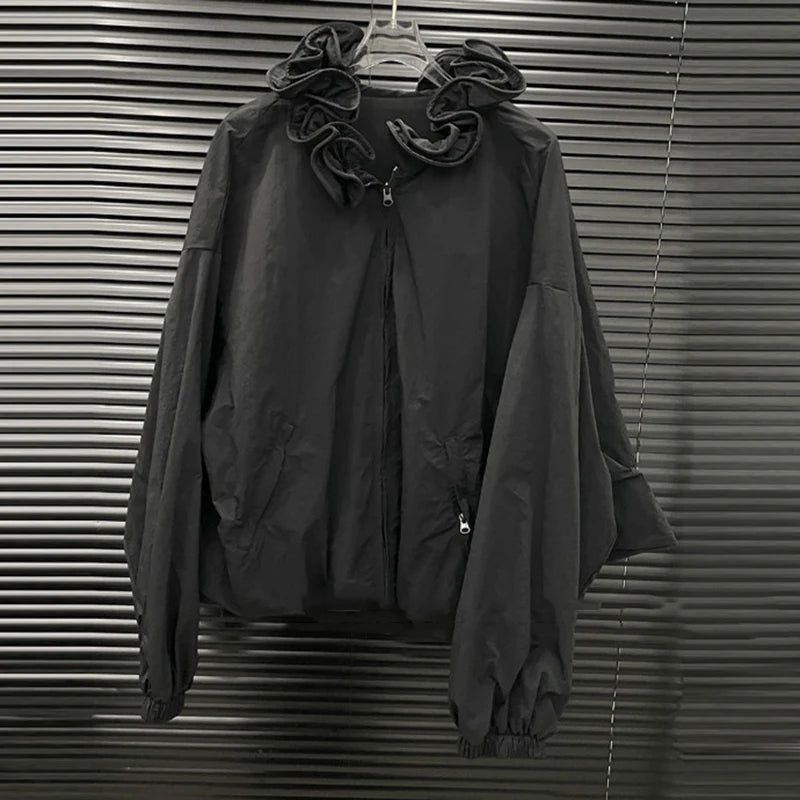 KUCLUT 2025 Autumn New Fashion Ruffle Plaid Batwing Sleeve Zipper Loose Jacket For Casual Elastic Waist Wide-Leg Pants 1A621