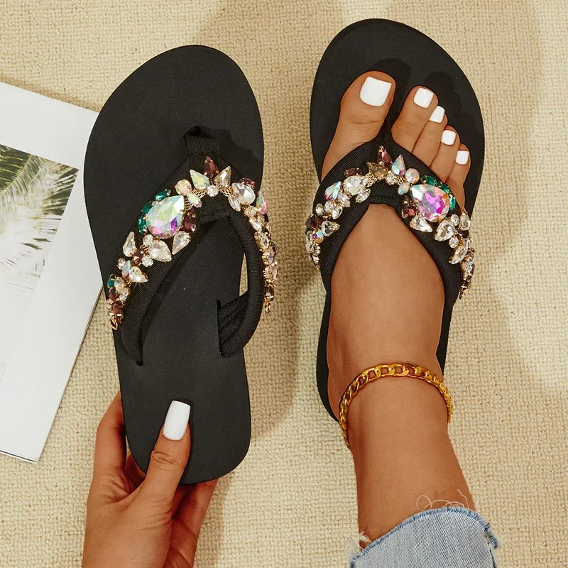 Crystal Accent Clip Toe Casual Summer Sandals For Women
