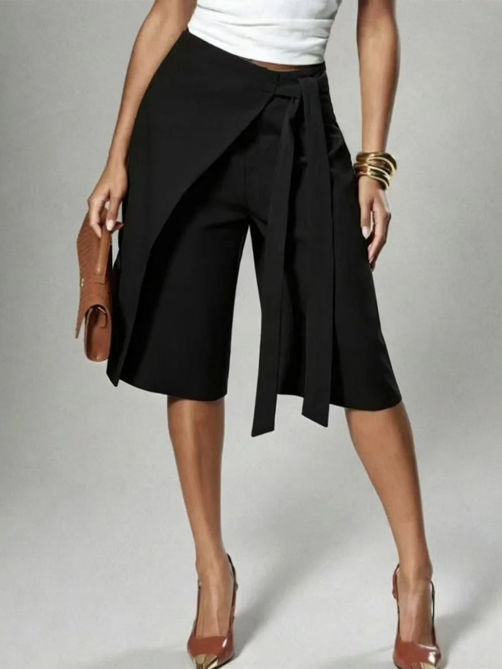 Patchwork Elastic Waist Wide Leg Pants for Women