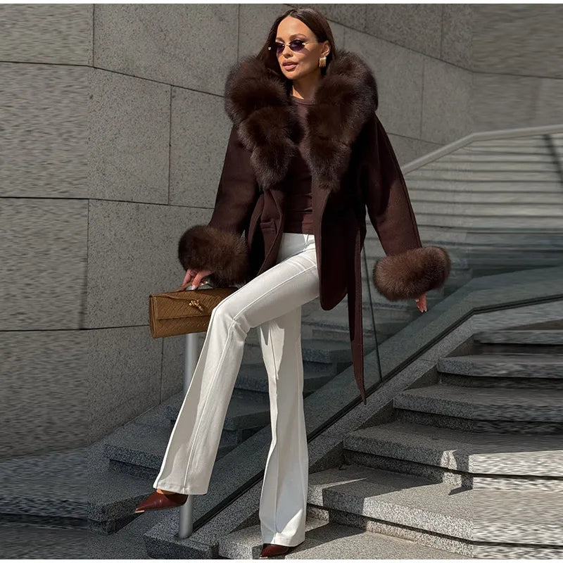 Warm Faux Fur Hooded Winter Coat With Pockets for Women