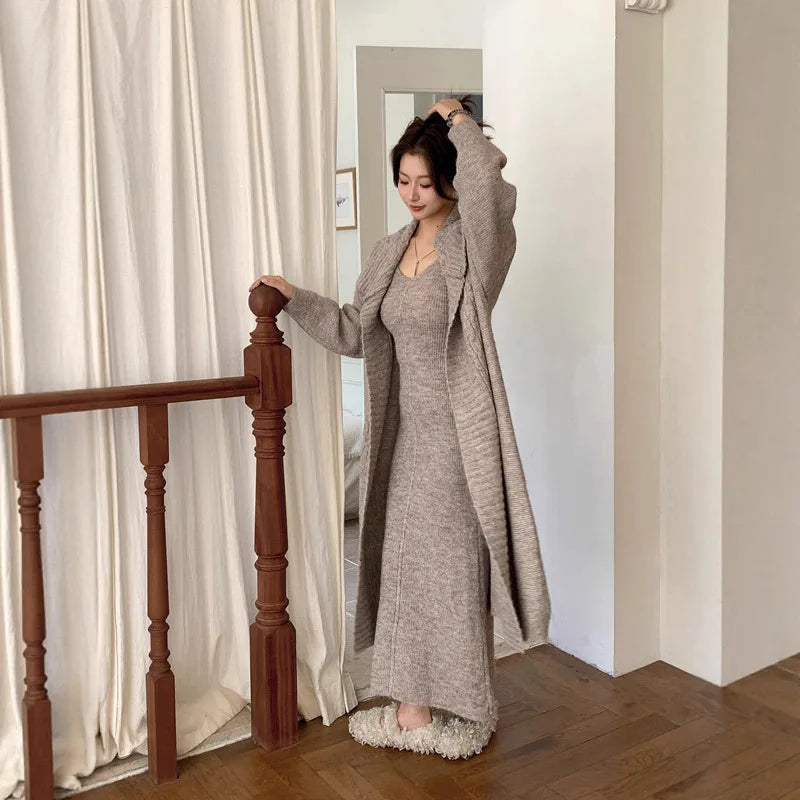 Knitted Cardigan And Ankle Length Skirt Set for Women
