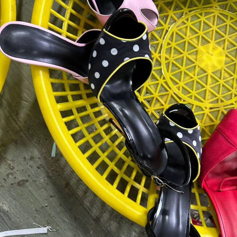 Polka Dot Platform High Heeled Dress Sandals for Women