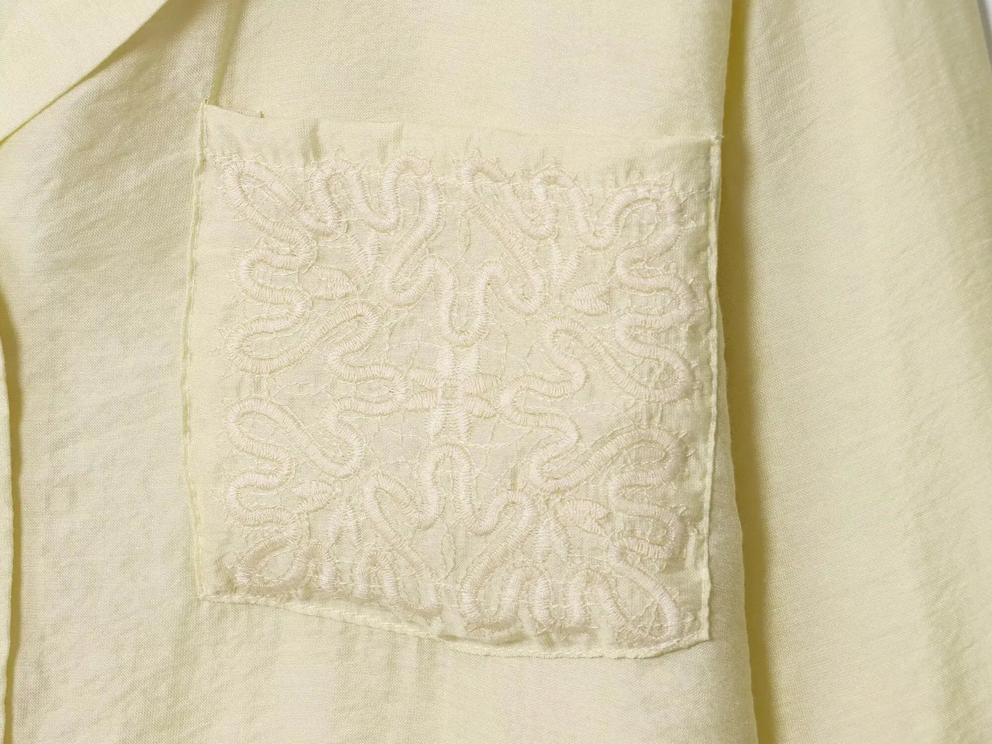 Casual Long Sleeve Pocket Embroidered Shirt for Women