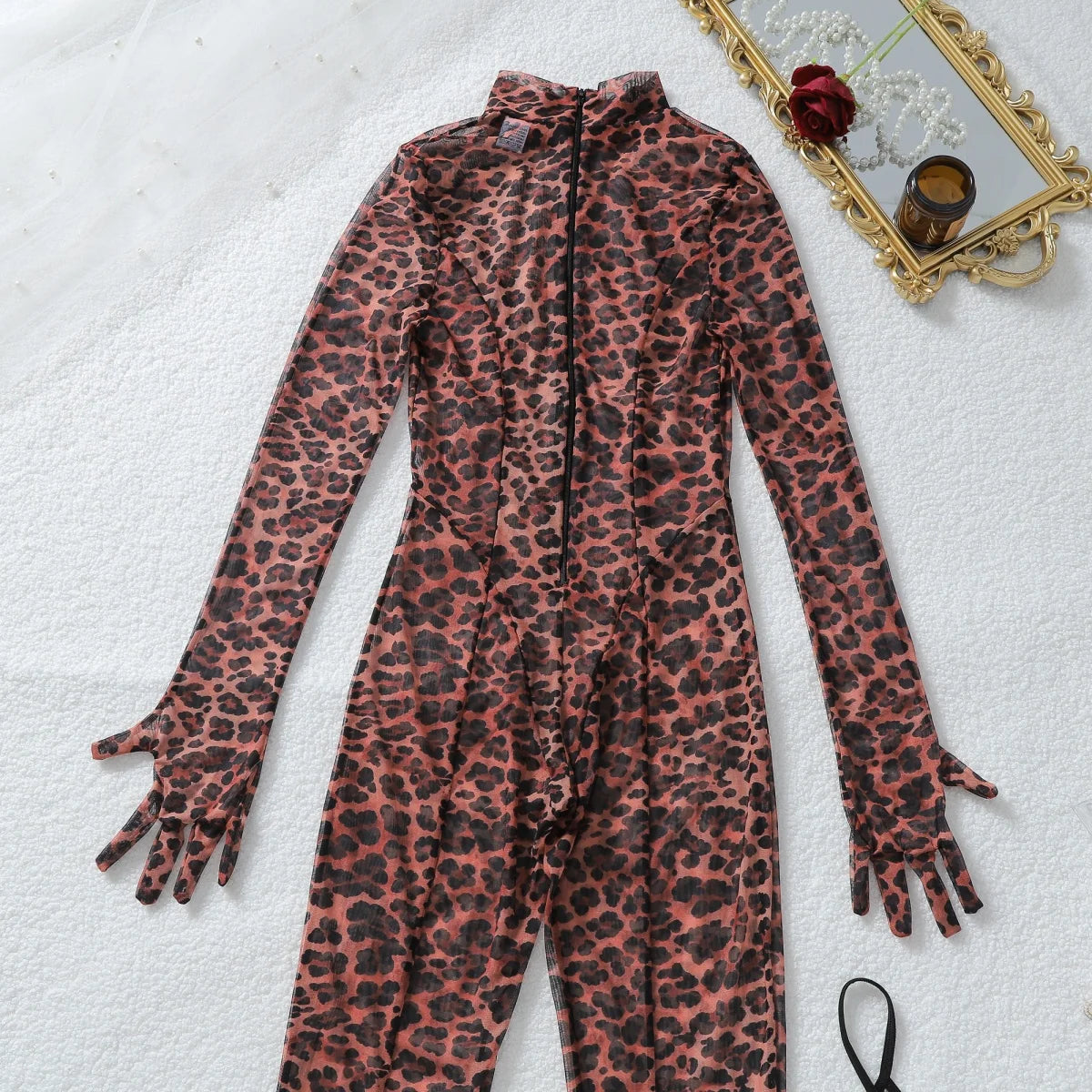 Slim Fit Leopard Print Long Sleeve Two Piece Set for Women
