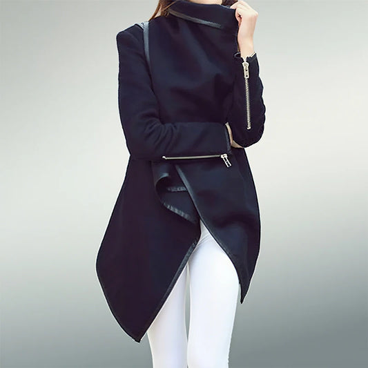 Beautyblue Casual Asymmetric Jackets Fashion Long Sleeves Jackets Elegant Split-Joint High-Neck Women's Coats Clothes Female