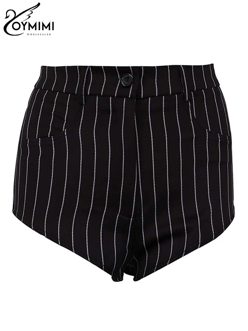 Oymimi Elegant Black Print Two Pice Outfits For Women Fashion Long Sleeve Single Button Blazers And High Waist Shorts Female Set