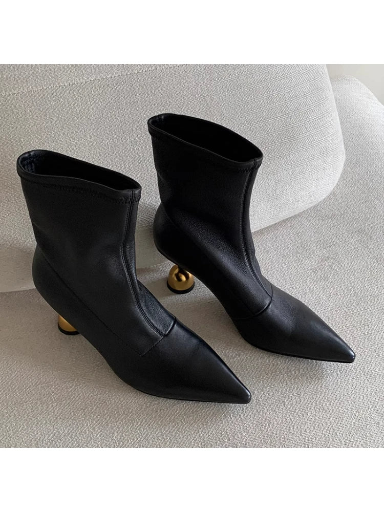 Pointed Toe Pleated Soft Leather Ankle Boots For Women