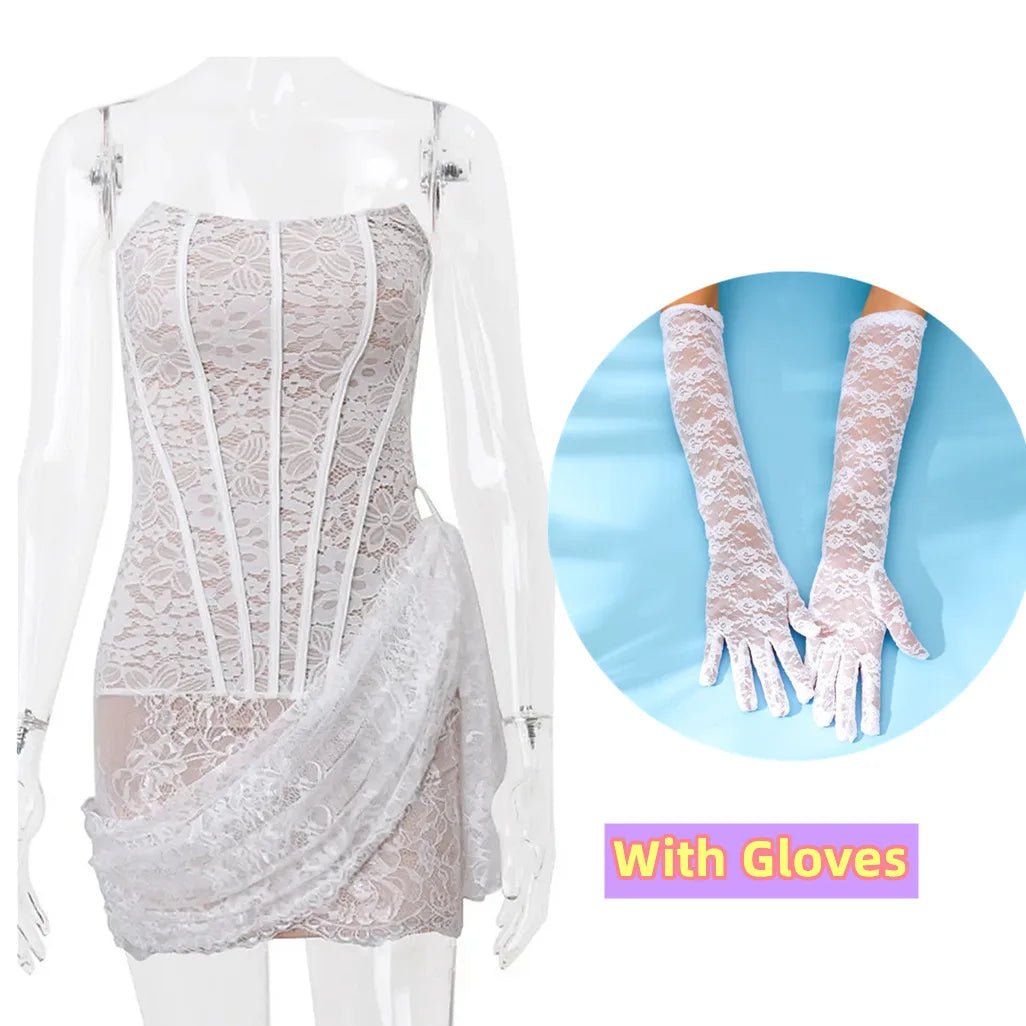 Elegant Vintage See-Through Stretch Lace Dress for Women