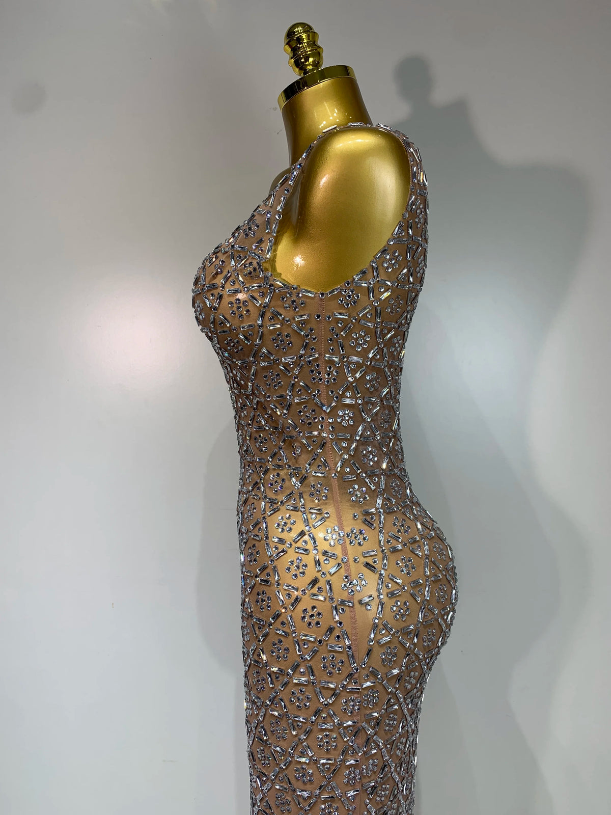 Rhinestone Mesh Evening Gown