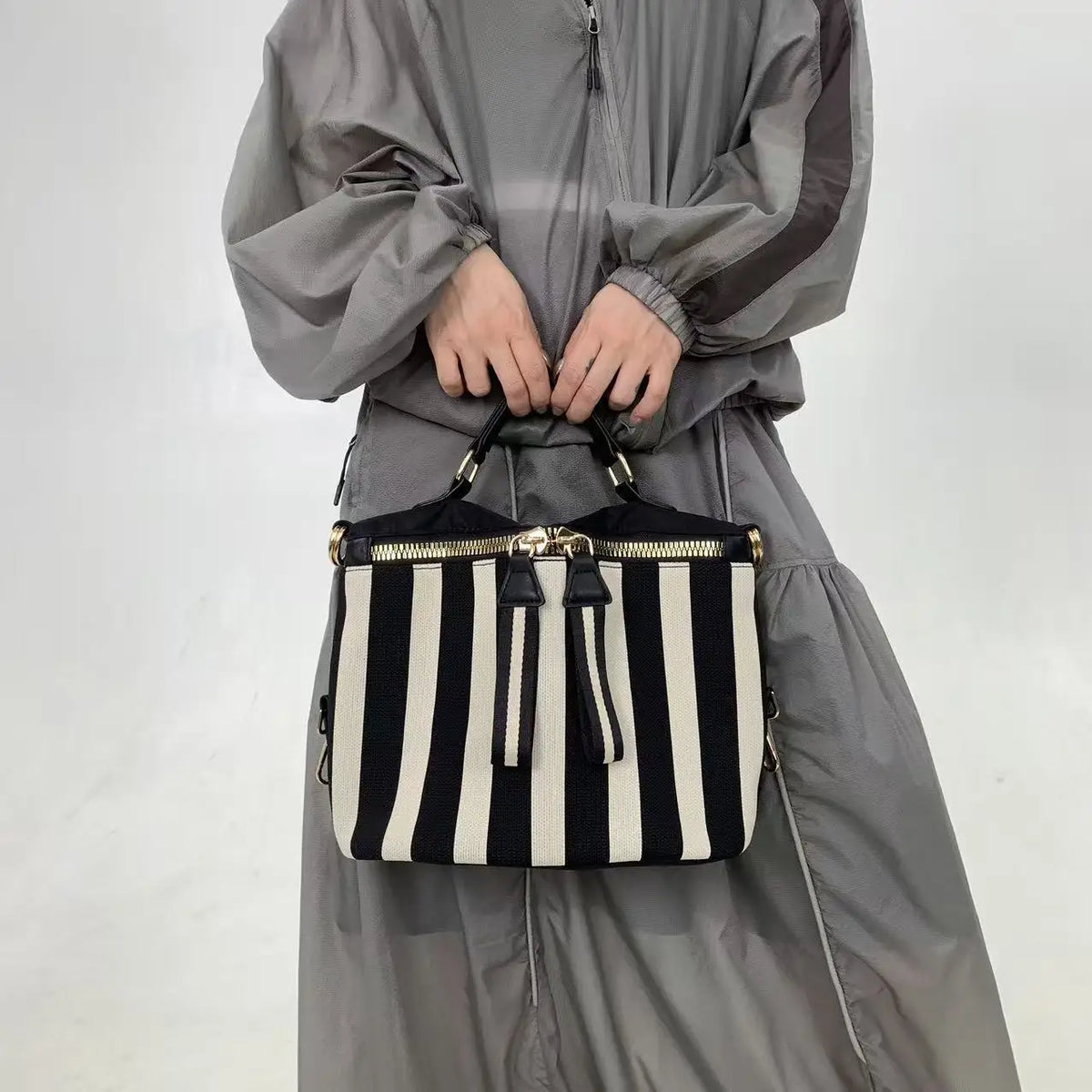 Quilted Striped Mesh Crossbody Shoulder Bag for Women