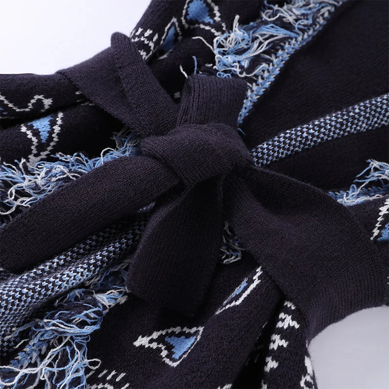 Ethnic Tassel Women 's Sweater Knitted V-neck Bandage Thicken Full Sleeve Jumper For Woman Winter Woman Coats Jacket Knitwear