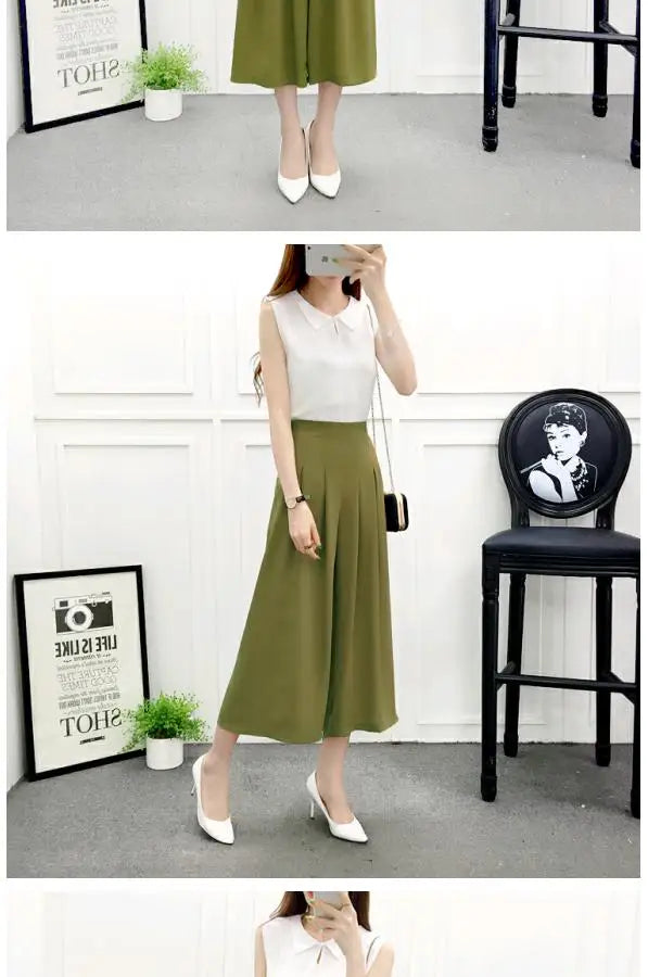 High Waist Pleated Wide Leg Cotton Linen Pants For Women