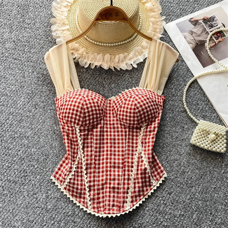 Vintage Floral Lace Spliced Camisole Tank Top for Women