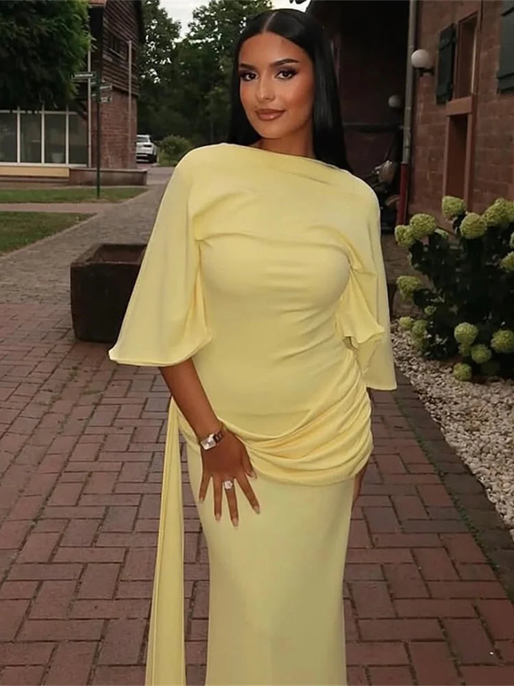 Backless Maxi Dress With Ribbon Decoration and Half Sleeve for Women