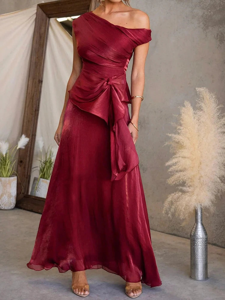 Asymmetrical Collar Top and Maxi Skirt Set for Women