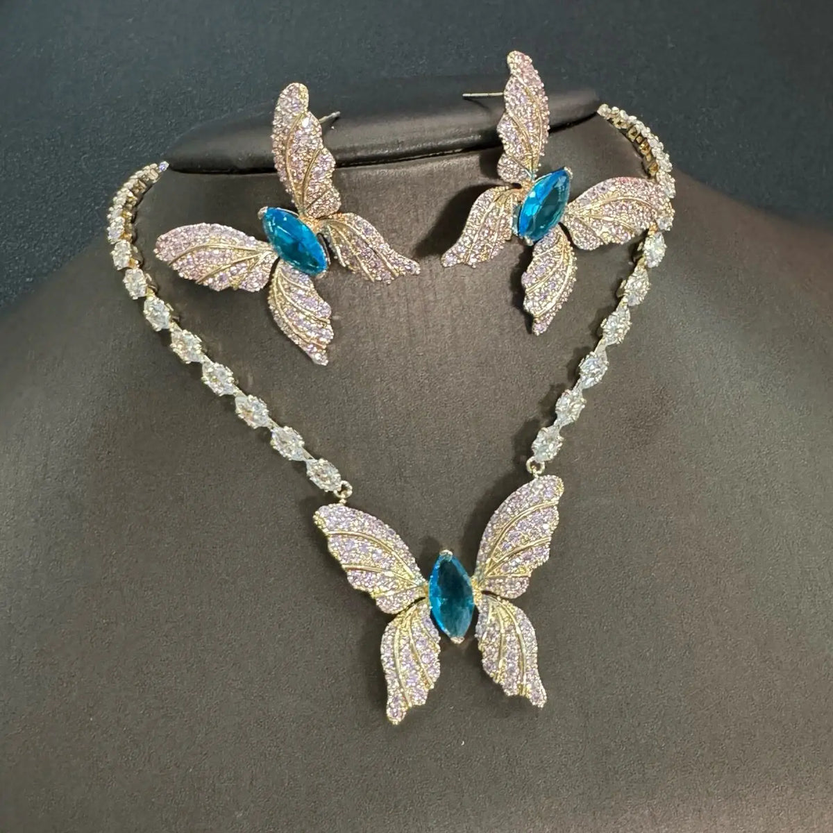 Trendy Zircon Butterfly Earrings and Necklace Set for Women