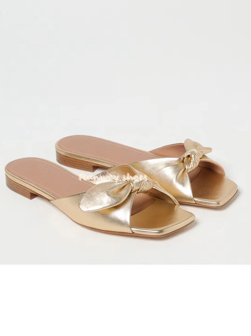 Flat Gold Leaf Decoration Slip On Sandals for Women