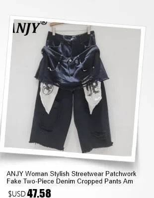 ANJY Autumn New Women's Streetwear Y2K Chic Fashion Safari Style Niche Personality Spliced Button Jeans Casual Denim Pants A7689