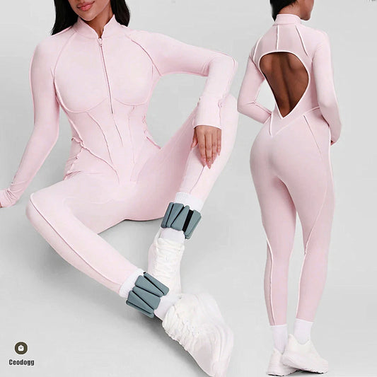 Front Zip Pocketless Yoga Jumpsuit