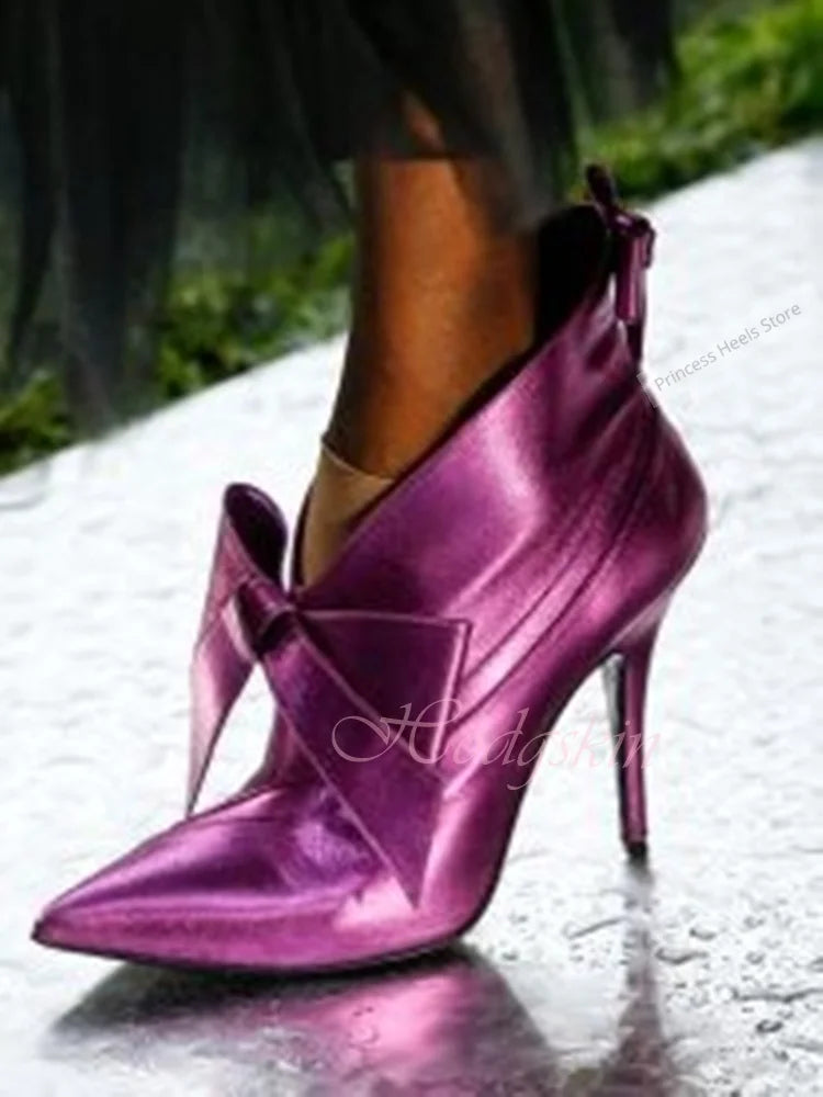 Elegant Bow Knot Solid Pointy Slip on Pumps for Women