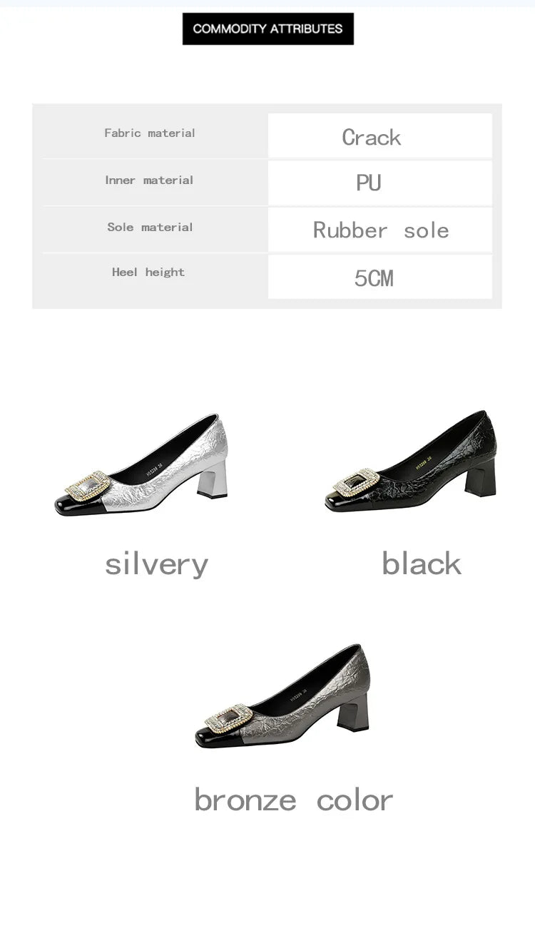 Elegant Crystal Detail Square Heel Pumps for Women