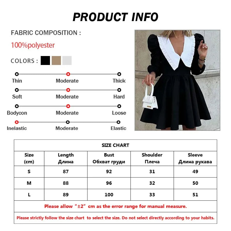 Oymimi Elegant Black Patchwork Women's Dress Casual Peter Pan Collar Three Quarter Sleeve Dresses Fashion Pleated Mini Dresses