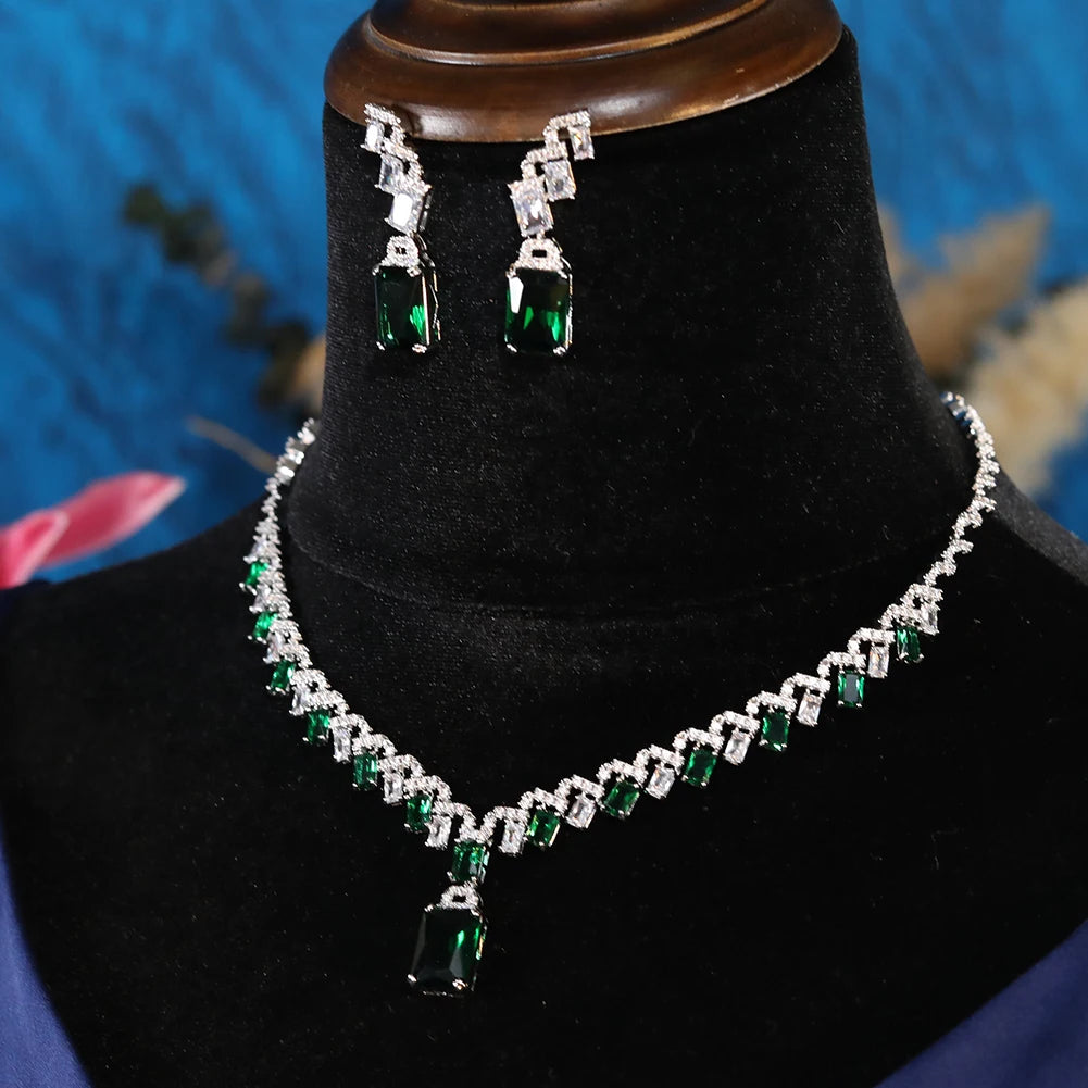 European Bridal Zirconia Necklace And Earrings Set For Women