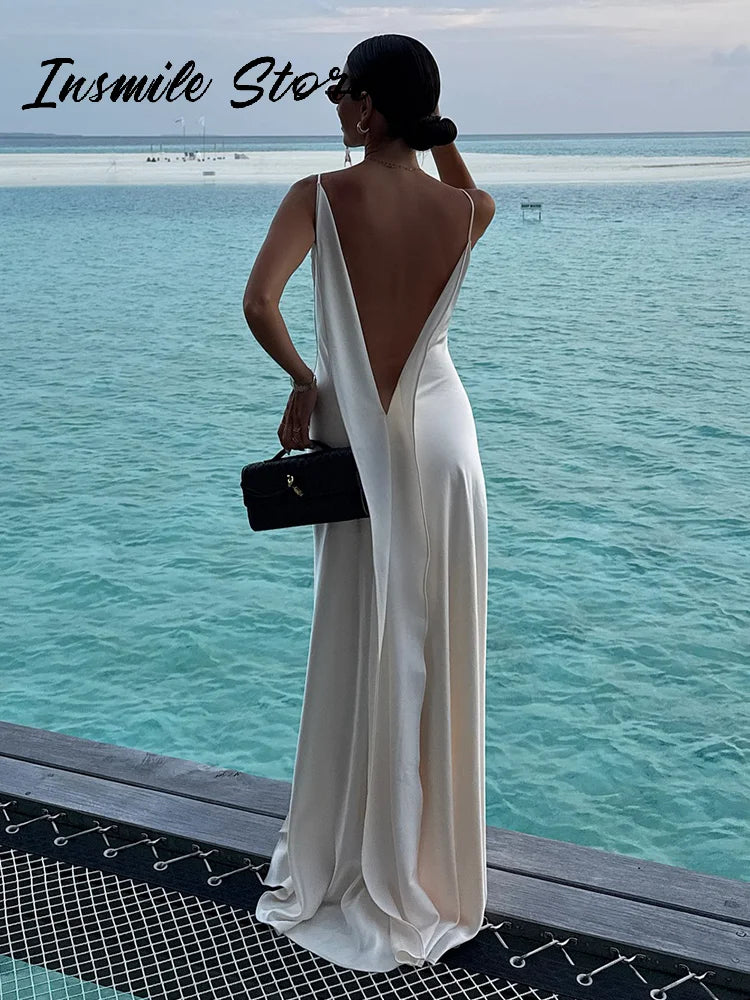 Sophisticated Backless Satin Evening Dress for Women