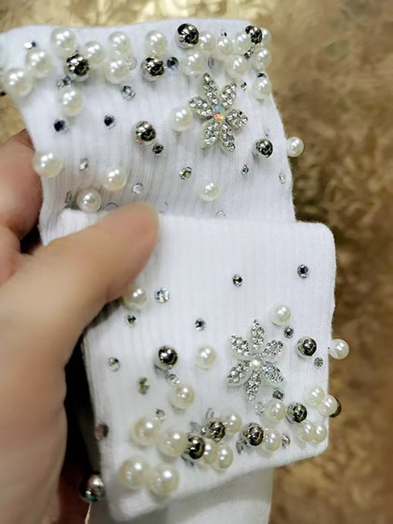 Breathable Cotton Beaded Pearl Socks