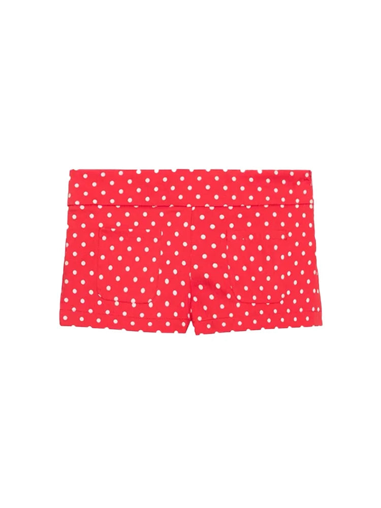 Polka Dot Stand Collar Jacket And High Waist Shorts For Women