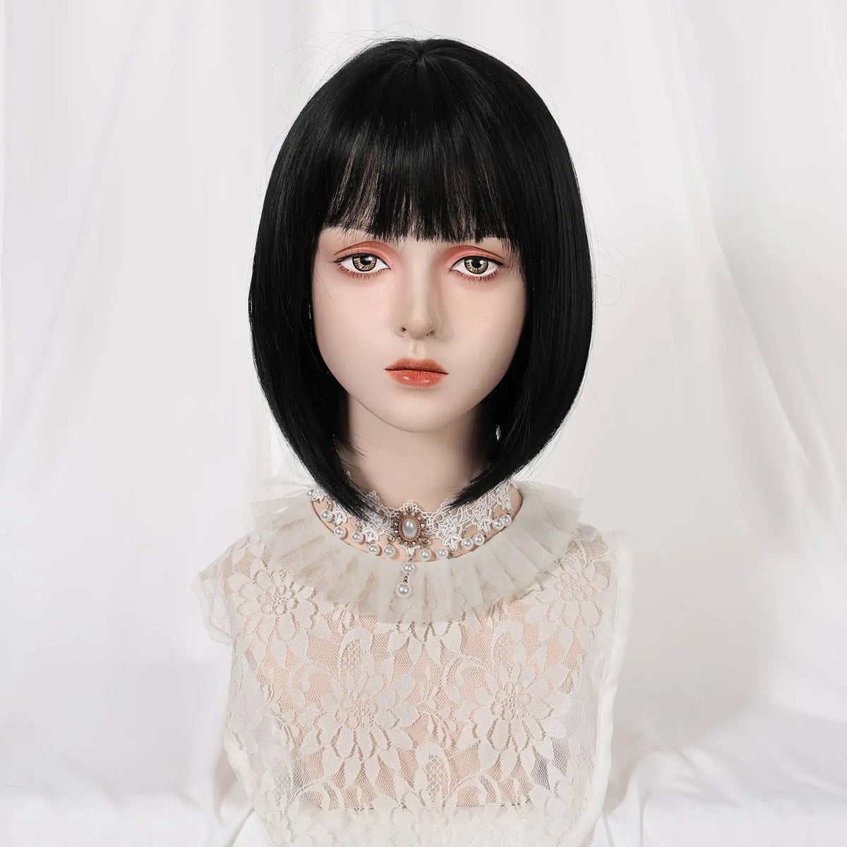Short Black Halloween Bob Cosplay Wig With Bangs for Women