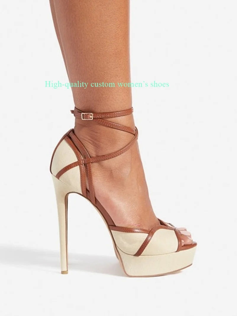 Paneled Stiletto Platform Sandals With Ankle Straps for Women
