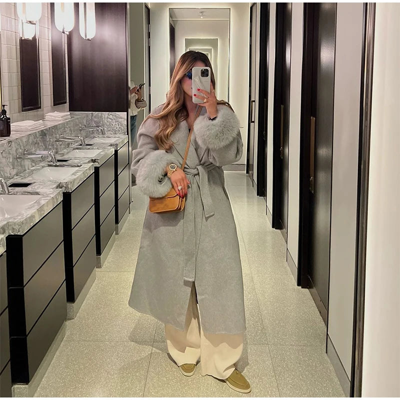 Elegant Longline Turn Down Collar Winter Coat for Women